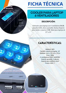 COOLER PARA LAPTOP 6 VENTILADORES